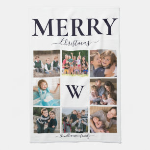 Family Monogram Photos Merry Christmas Tea Towel