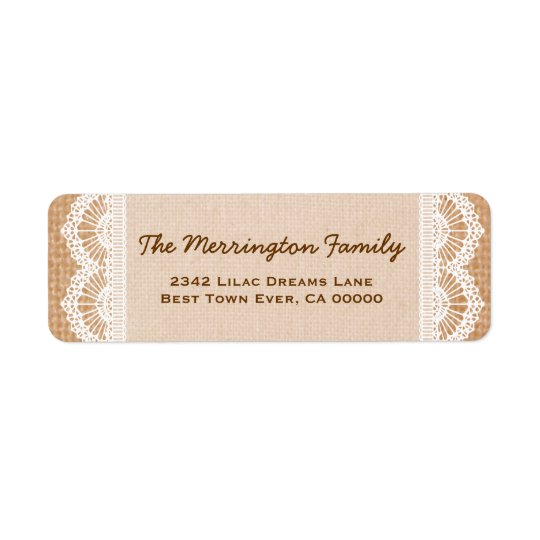 Family Monogram with Burlap and Lace V02 Return Address Label