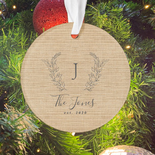 Family monogrammed rustic farmhouse ornament