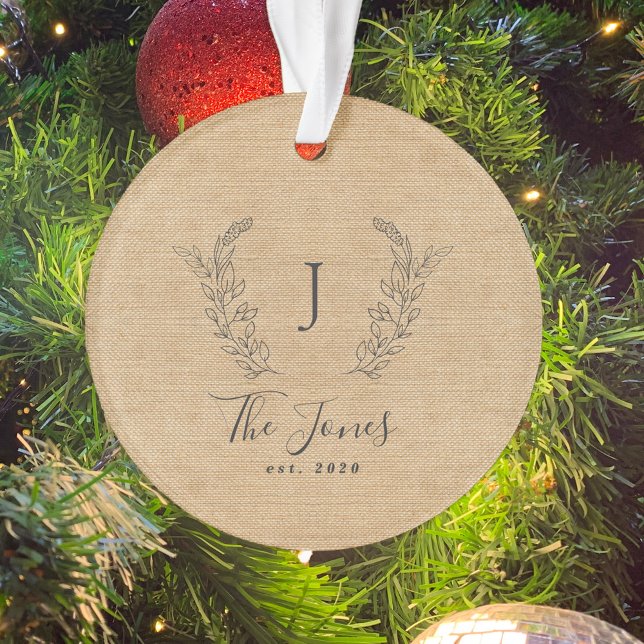 Family monogrammed rustic farmhouse ornament (Creator Uploaded)