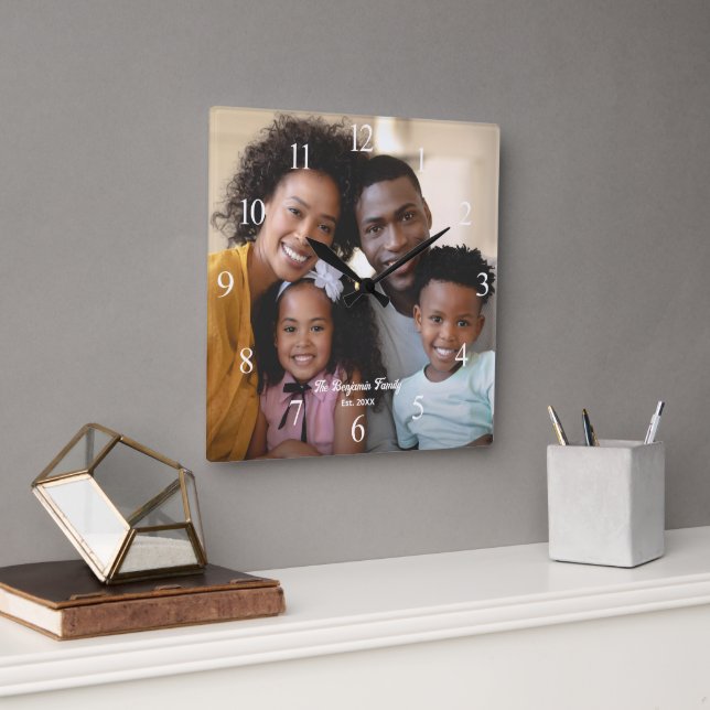 Family Mother Father Son Daughter Photo Custom Square Wall Clock (Office)