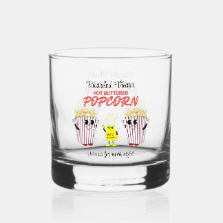 Family Movie Theatre Fun Popcorn Mascots Rocks Whiskey Glass