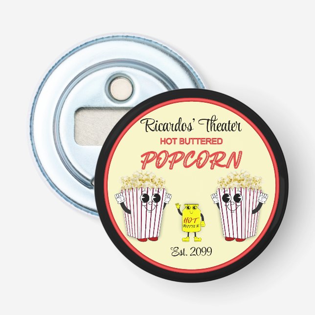 Family Movie Theatre with Hot Buttered Popcorn  Bottle Opener (Front)