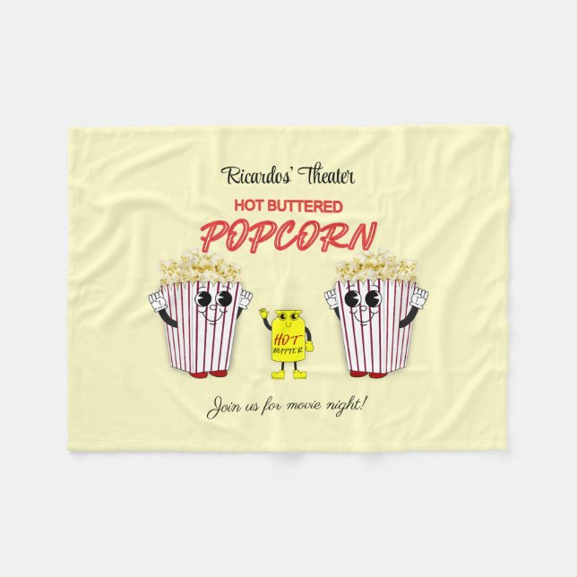 Family Movie Theatre with Hot Buttered Popcorn  Fleece Blanket (Front (Horizontal))