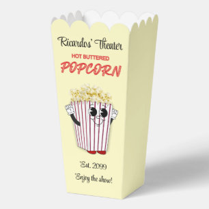 Family Movie Theatre With Popcorn Cartoon Art Favour Box