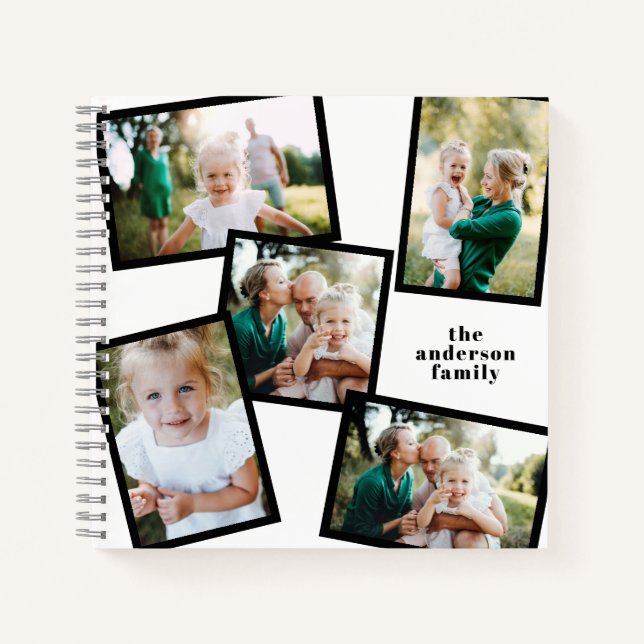 Family multi photo black and white modern simple notebook (Front)