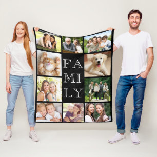 Family Multi-Photo Collage Black Personalised Fleece Blanket