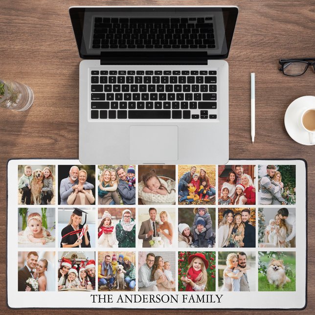 Family Multi Photo Collage  Desk Mat (Customize to change text size, text style or background color.)