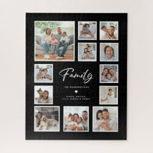 Family Multi Photo Collage Grid   Black Background Jigsaw Puzzle