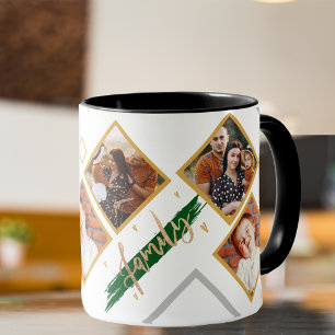 Family Multi Photo Collage Heart Script Coffee  Mug