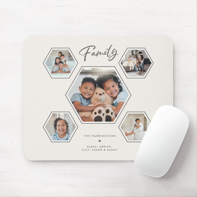Family Multi Photo Collage Modern Personalised Mouse Mat (With Mouse)