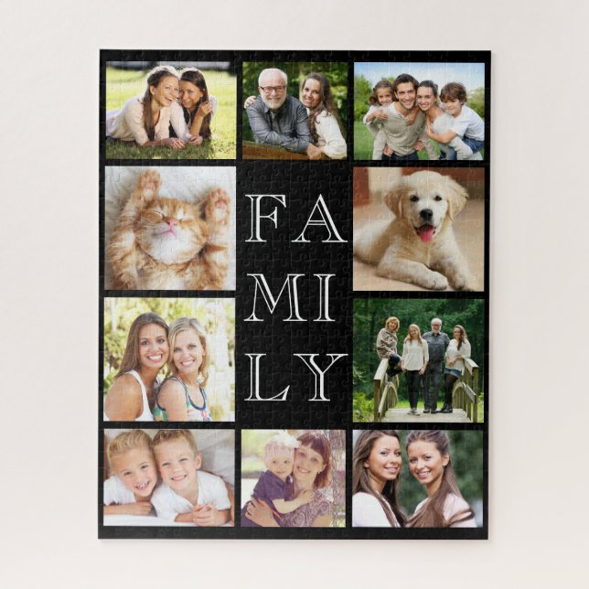 Family Multi-Photo Collage Personalised Black Jigsaw Puzzle (Vertical)