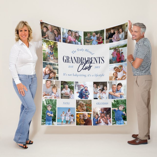 Family Multi Photo Grandparents Club Fun Lifestyle Fleece Blanket (Grandparents Club photo blanket)