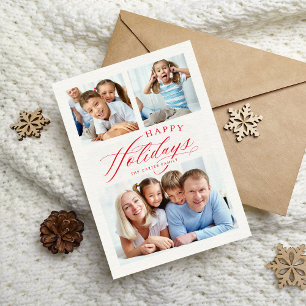 FAMILY MULTI PHOTO Happy Holidays calligraphy red Announcement