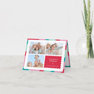 FAMILY MULTI PHOTO modern cute border red pink Holiday Card