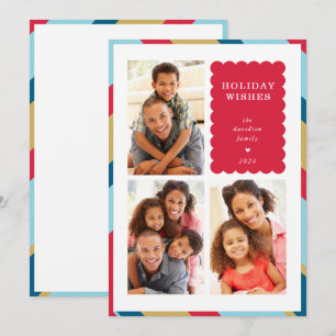 FAMILY MULTI PHOTO modern minimal geometric border Holiday Card