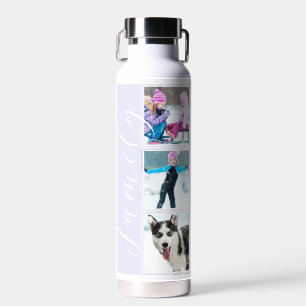 Family Multi Photo Strip on Pale Powder Lavender Water Bottle