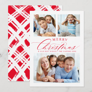 FAMILY MULTI PHOTO traditional merry christmas red Holiday Card