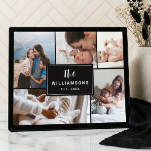 Family Multiple Photo Collage Established Black Plaque