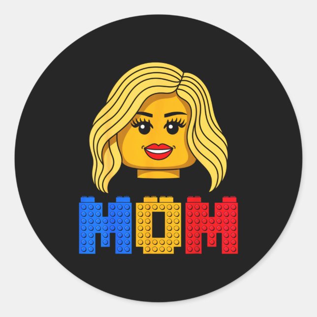Family mum master builder building bricks blocks classic round sticker (Front)