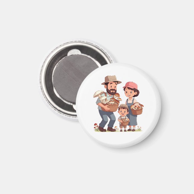 Family Mushroom Picking Together Magnet (Front/Back)