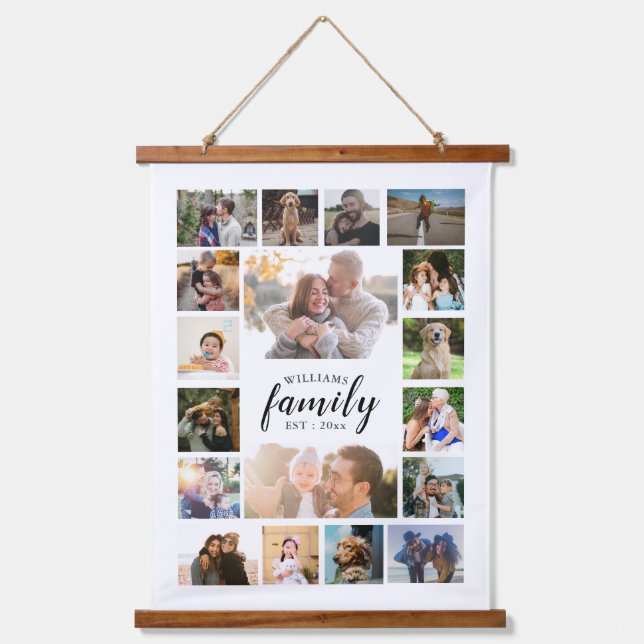 Family Name 18 Photo Collage Wood Wall Tapestry (Front)