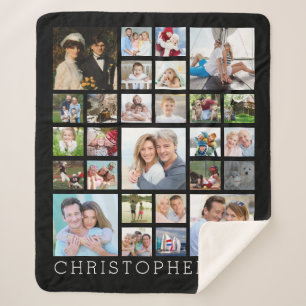 Family Name 27 Photo Collage Custom Colour Sherpa Blanket