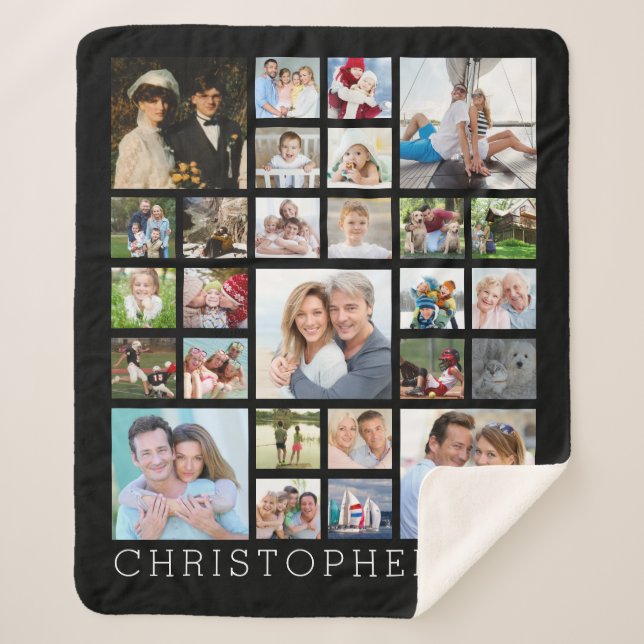 Family Name 27 Photo Collage Custom Colour Sherpa Blanket (Front)