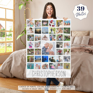 Family Name 39 Photo Collage Your Colour Choice Fleece Blanket