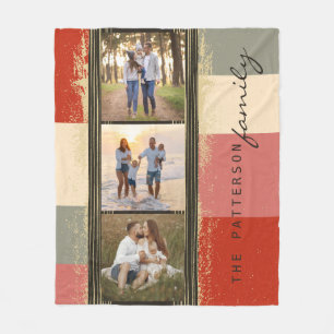 Family Name 3 Photo Collage Rustic Abstract Fleece Blanket