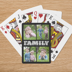 Family Name 4 Photo Collage Custom Colours Playing Cards