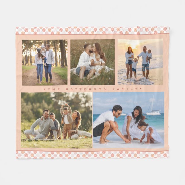 Family Name 5 Photo Collage Pink Girly Modern Fleece Blanket (Front (Horizontal))