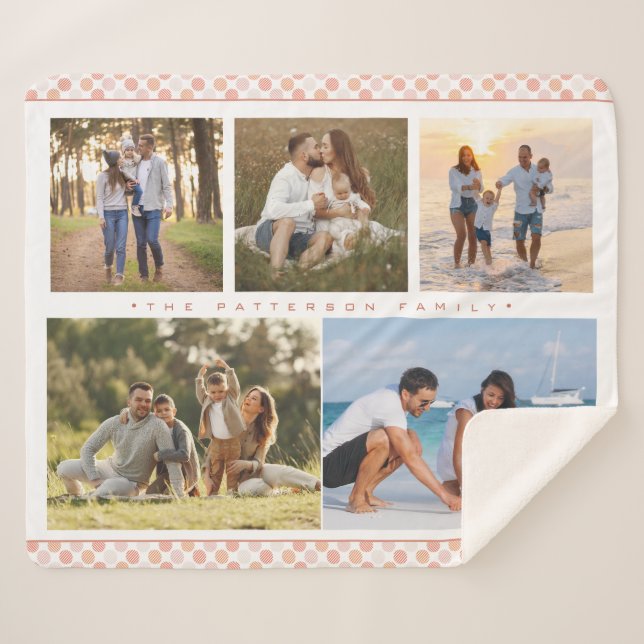 Family Name 5 Photo Collage Pink Girly Modern Sherpa Blanket (Front (Horizontal))