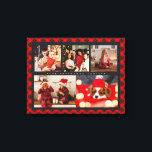 Family Name 5 Photo Collage Red Plaid Modern Canvas Print<br><div class="desc">Family Name 5 Photo Collage Red Plaid Modern Canvas Print features a photo collage of five of your favourite photos with your personalised family name in elegant white script on a red plaid background. Personalise by editing the text in the text boxes provided. Perfect gift for birthday, Christmas, Mother's Day,...</div>
