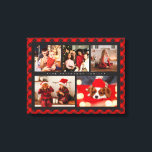 Family Name 5 Photo Collage Red Plaid Modern Canvas Print<br><div class="desc">Family Name 5 Photo Collage Red Plaid Modern Canvas Print features a photo collage of five of your favourite photos with your personalised family name in elegant white script on a red plaid background. Personalise by editing the text in the text boxes provided. Perfect gift for birthday, Christmas, Mother's Day,...</div>