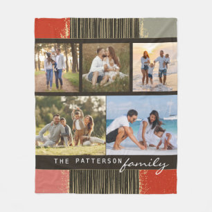 Family Name 5 Photo Collage Rustic Abstract Fleece Blanket