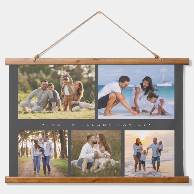 Family Name 5 Photo Collage Simple Modern Hanging Tapestry (Front)
