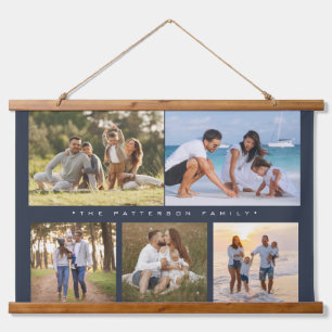 Family Name 5 Photo Collage Simple Modern Hanging Tapestry