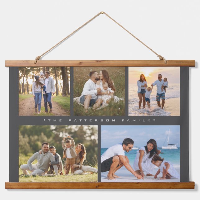 Family Name 5 Photo Collage Simple Modern Hanging Tapestry (Front)