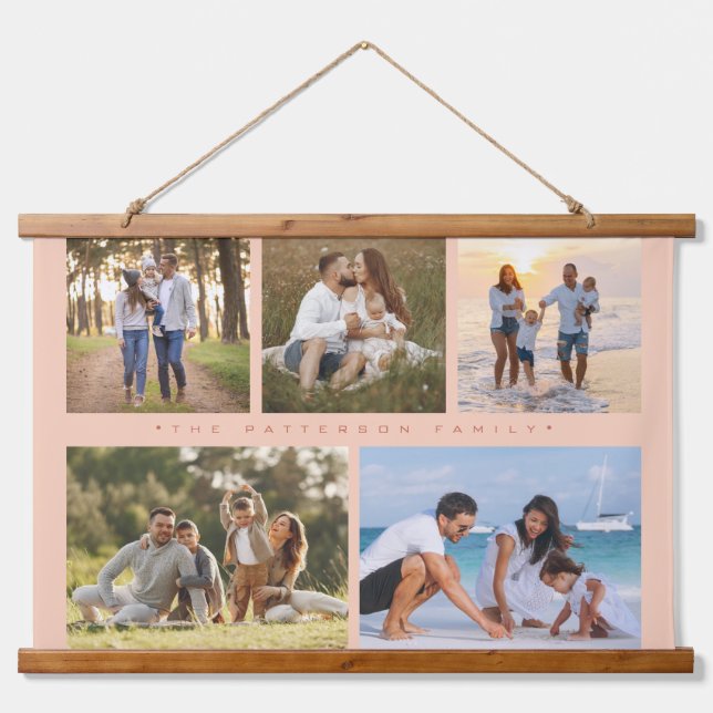 Family Name 5 Photo Collage Simple Modern Hanging Tapestry (Front)