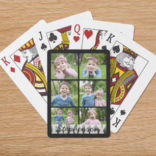Family Name 6 Photo Collage Custom Colours Playing Cards