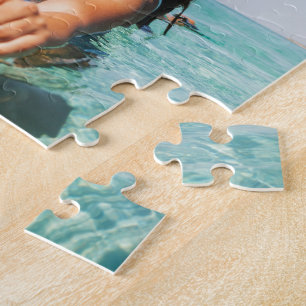 Family Name 8 Photo Collage Modern Elegant Black Jigsaw Puzzle