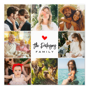 Family Name 8 Photo Collage Modern Elegant White Print