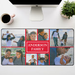 Family Name 8 Photo Collage Red Desk Mat<br><div class="desc">This beautifully designed Family Name 8 Photo Collage Desk Mat is a perfect blend of functionality and sentimentality. Made from durable, high-quality materials, the desk mat offers ample space to house eight carefully chosen photos of your family members. It boasts a stunning coloured background that amplifies the colour of the...</div>