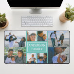 Family Name 8 Photo Collage Teal Desk Mat<br><div class="desc">This beautifully designed Family Name 8 Photo Collage Desk Mat is a perfect blend of functionality and sentimentality. Made from durable, high-quality materials, the desk mat offers ample space to house eight carefully chosen photos of your family members. It boasts a stunning coloured background that amplifies the colour of the...</div>