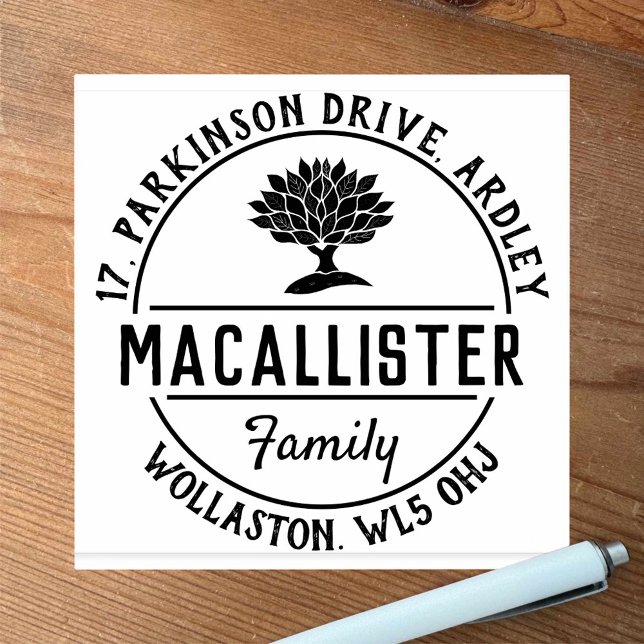 Family Name and Address with Tree Motif Rubber Sta Stamp (Creator Uploaded)