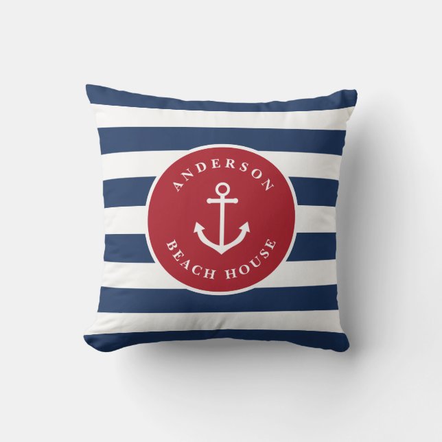 Family name beach house, address and year throw pi cushion (Front)