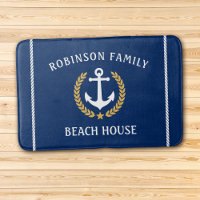 Family Name Beach House Anchor Gold Laurel Navy