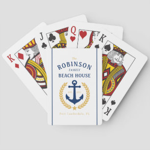Family Name Beach House Anchor Gold Laurel White Playing Cards