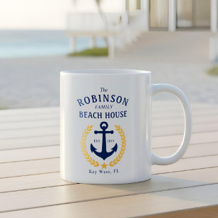 Family Name Beach House Anchor Gold Style Laurel Coffee Mug